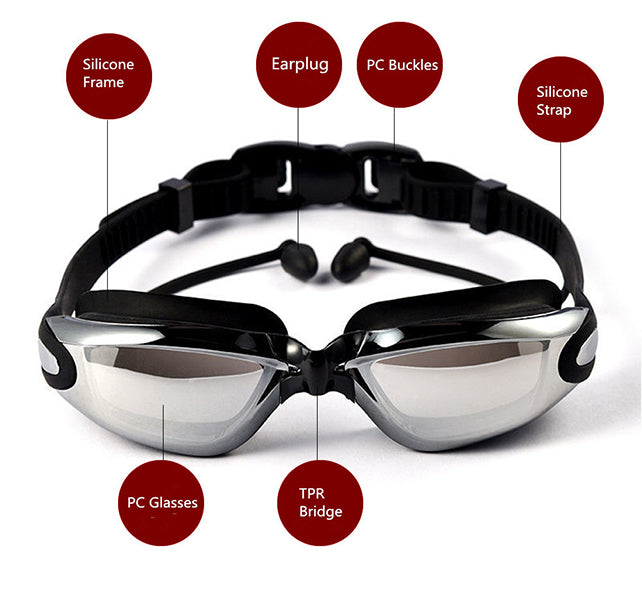 adjust strap Swimming Googles Waterproof with Anti Fog Uv Protection Nose Clip